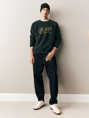 Dark Green Graphic Soft Loopback Crew Neck Sweatshirt - Image 3 of 4