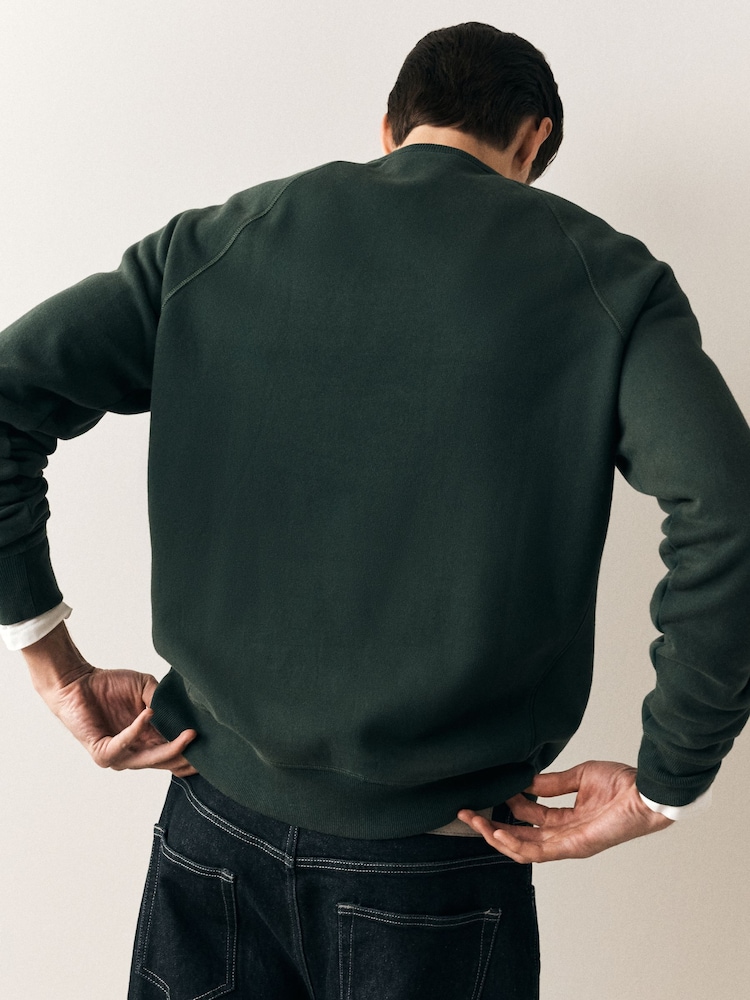 Dark Green Graphic Soft Loopback Crew Neck Sweatshirt - Image 4 of 4 Dark Green Graphic Soft Loopback Crew Neck Sweatshirt - Image 4 of 4