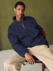 Navy Blue Nep Borg Quarter Zip Fleece - Image 1 of 5