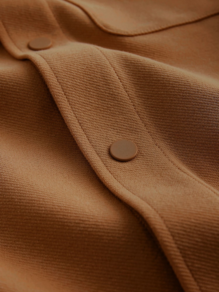 Caramel Brown Jersey Twill Popper Shacket - Image 10 of 10 Caramel Brown Jersey Twill Popper Shacket - Image 10 of 10
