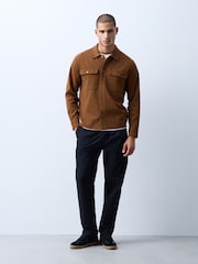Caramel Brown Jersey Twill Popper Shacket - Image 2 of 5