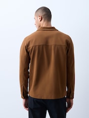Caramel Brown Jersey Twill Popper Shacket - Image 3 of 5