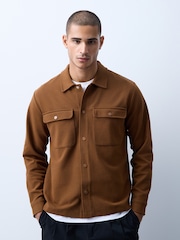 Caramel Brown Jersey Twill Popper Shacket - Image 4 of 5