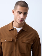 Caramel Brown Jersey Twill Popper Shacket - Image 5 of 5
