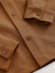 Caramel Brown Jersey Twill Popper Shacket - Image 8 of 10