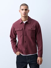Maroon Purple Jersey Twill Popper Shacket - Image 1 of 8