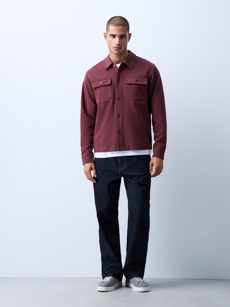 Maroon Purple Jersey Twill Popper Shacket - Image 2 of 8