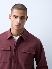 Maroon Purple Jersey Twill Popper Shacket - Image 4 of 8