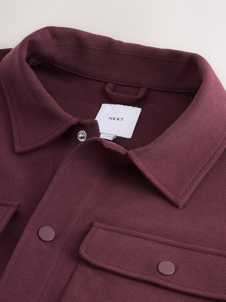 Maroon Purple Jersey Twill Popper Shacket - Image 8 of 8