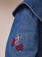 Blue Cherry Sequin Denim Dress (3mths-8yrs) - Image 4 of 8