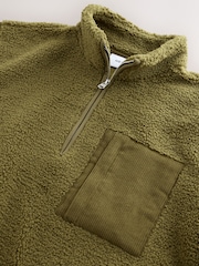 Olive Green Borg Quarter Zip Fleece - Image 2 of 3