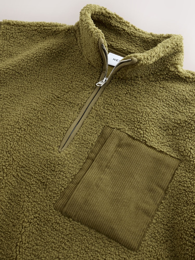 Olive Green Borg Quarter Zip Fleece - Image 2 of 3 Olive Green Borg Quarter Zip Fleece - Image 2 of 3