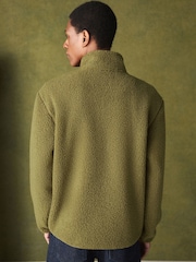 Olive Green Borg Quarter Zip Fleece - Image 4 of 8