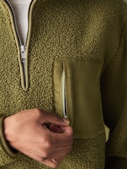 Olive Green Borg Quarter Zip Fleece - Image 5 of 8