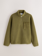Olive Green Borg Quarter Zip Fleece - Image 6 of 8