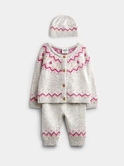 JoJo Maman Bébé Light Grey 3-Piece Fairisle Knit Set - Image 1 of 9