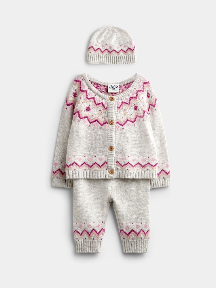 JoJo Maman Bébé Light Grey 3-Piece Fairisle Knit Set - Image 1 of 9 JoJo Maman Bébé Light Grey 3-Piece Fairisle Knit Set - Image 1 of 9