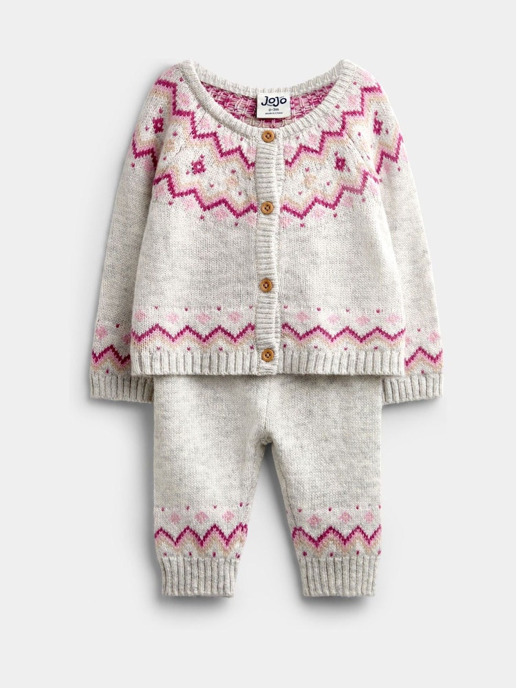 JoJo Maman Bébé Light Grey 3-Piece Fairisle Knit Set - Image 2 of 9 JoJo Maman Bébé Light Grey 3-Piece Fairisle Knit Set - Image 2 of 9