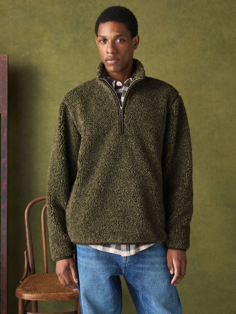 Khaki Green Marl - Nep Borg Quarter Zip Fleece - Larawan 1 ng 9 Khaki Green Marl - Nep Borg Quarter Zip Fleece - Larawan 1 ng 9