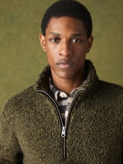 Khaki Green Marl - Nep Borg Quarter Zip Fleece - Larawan 4 ng 9