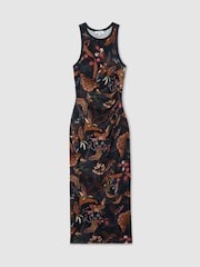 Reiss Navy Lola Reiss | NYBG Printed Jersey Midi Dress - Image 2 of 6