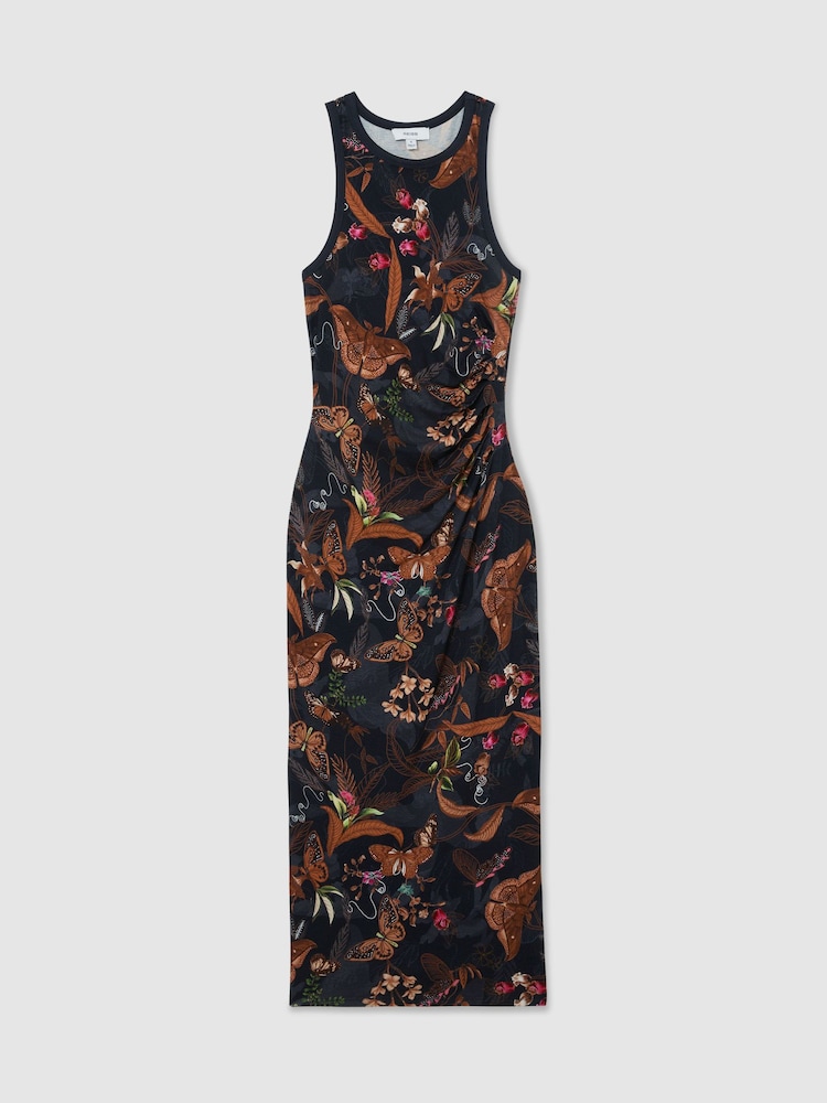 Reiss Navy Lola Reiss | NYBG Printed Jersey Midi Dress - Image 2 of 6 Reiss Navy Lola Reiss | NYBG Printed Jersey Midi Dress - Image 2 of 6