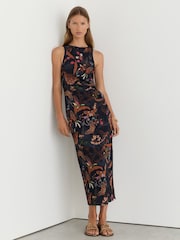 Reiss Navy Lola Reiss | NYBG Printed Jersey Midi Dress - Image 3 of 6