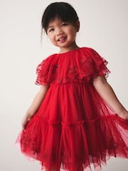 Svetlo Crveno - Embroidered Mesh Cape Occasion Dress (3mths-8yrs) - Slika 1 od 8