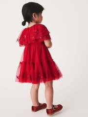Svetlo Crveno - Embroidered Mesh Cape Occasion Dress (3mths-8yrs) - Slika 2 od 8