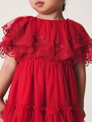 Svetlo Crveno - Embroidered Mesh Cape Occasion Dress (3mths-8yrs) - Slika 4 od 8