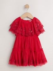 Svetlo Crveno - Embroidered Mesh Cape Occasion Dress (3mths-8yrs) - Slika 5 od 8