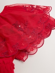 Svetlo Crveno - Embroidered Mesh Cape Occasion Dress (3mths-8yrs) - Slika 7 od 8