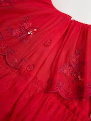 Svetlo Crveno - Embroidered Mesh Cape Occasion Dress (3mths-8yrs) - Slika 8 od 8