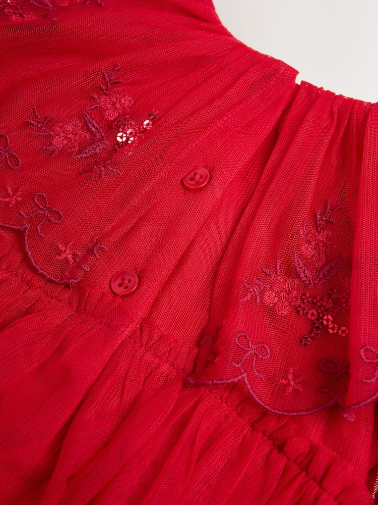 Svetlo Crveno - Embroidered Mesh Cape Occasion Dress (3mths-8yrs) - Slika 8 od 8 Svetlo Crveno - Embroidered Mesh Cape Occasion Dress (3mths-8yrs) - Slika 8 od 8