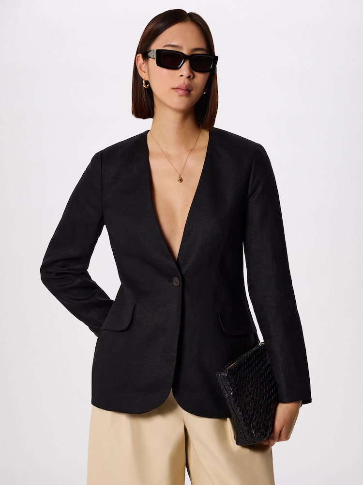 Whistles Black Collarless Linen Blazer - Image 1 of 5