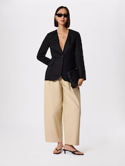 Whistles Black Collarless Linen Blazer - Image 3 of 5