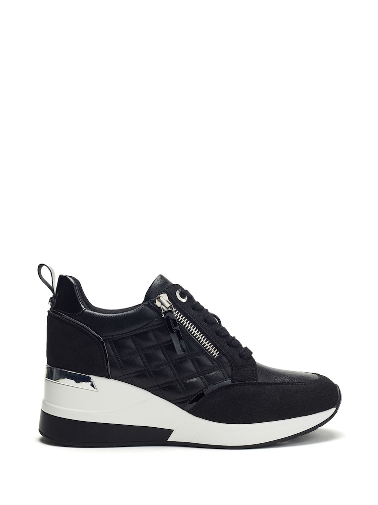 Moda in Pelle Black Carrley Wedge Lace Up Trainers With Side Zip - Image 1 of 4