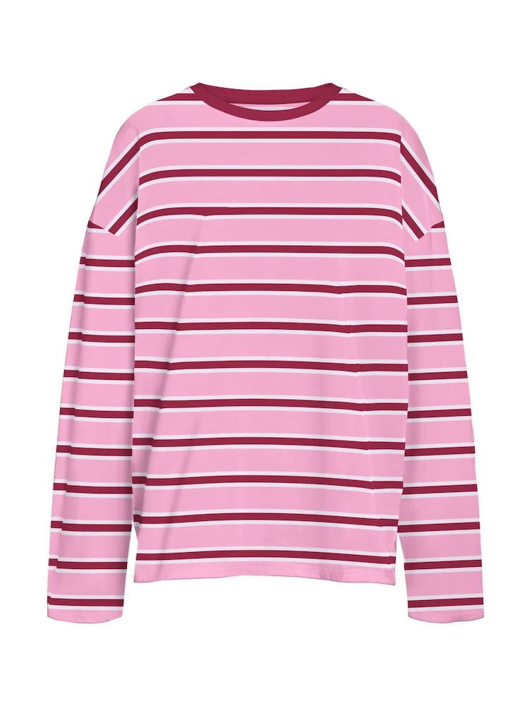 NOISY MAY Pink Long Sleeve Stripe Sweatshirt - Image 1 of 1 NOISY MAY Pink Long Sleeve Stripe Sweatshirt - Image 1 of 1