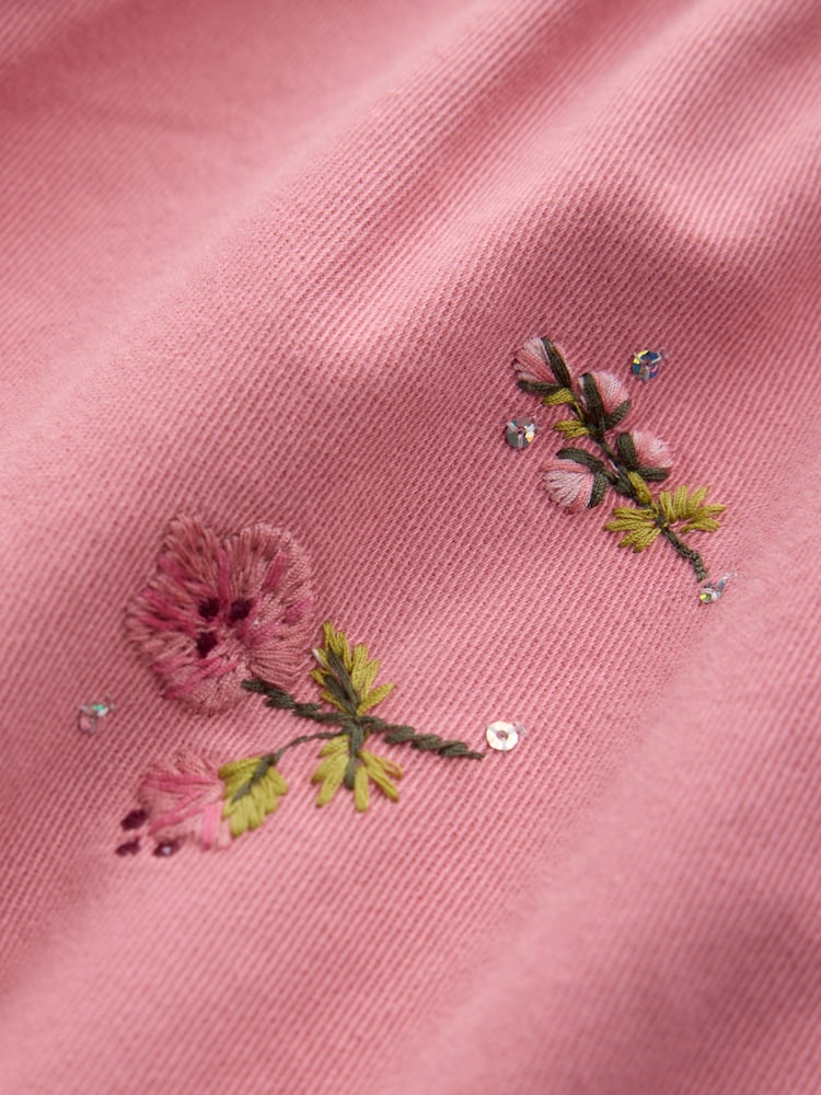Dusky Pink Embroidered Long Sleeve Twill Dress (3mths-8yrs) - Image 10 of 10
