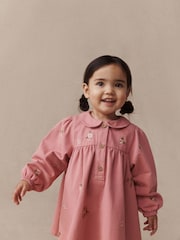 Dusky Pink Embroidered Long Sleeve Twill Dress (3mths-8yrs) - Image 3 of 10