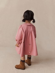 Dusky Pink Embroidered Long Sleeve Twill Dress (3mths-8yrs) - Image 4 of 10