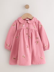 Dusky Pink Embroidered Long Sleeve Twill Dress (3mths-8yrs) - Image 6 of 10