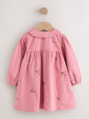 Dusky Pink Embroidered Long Sleeve Twill Dress (3mths-8yrs) - Image 7 of 10