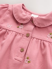 Dusky Pink Embroidered Long Sleeve Twill Dress (3mths-8yrs) - Image 8 of 10