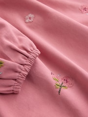 Dusky Pink Embroidered Long Sleeve Twill Dress (3mths-8yrs) - Image 9 of 10