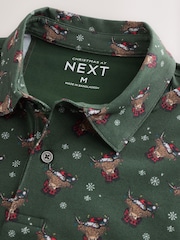Green Hamish The Highland Cow Christmas Short Sleeve Motionflex Polo Shirt - Image 6 of 7