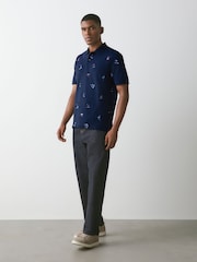 Navy Christmas Ski Embroided Short Sleeve Motionflex Polo Shirt - Image 3 of 7