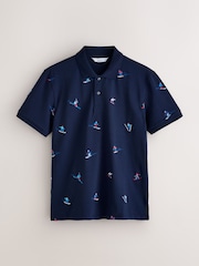 Navy Christmas Ski Embroided Short Sleeve Motionflex Polo Shirt - Image 5 of 7