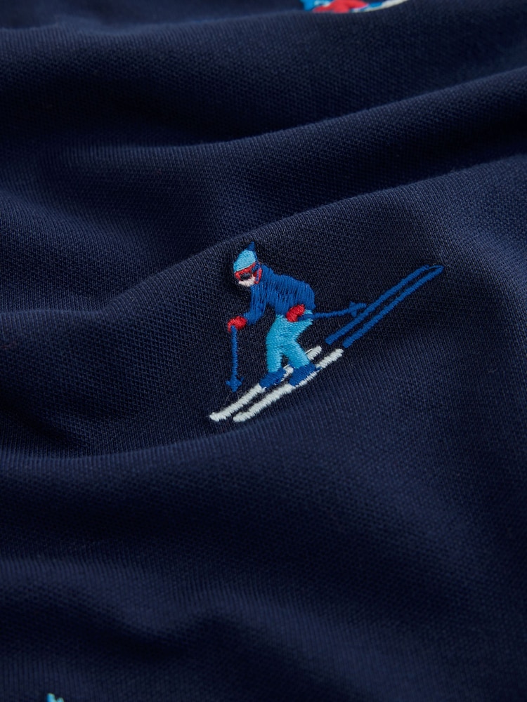 Navy Christmas Ski Embroided Short Sleeve Motionflex Polo Shirt - Image 7 of 7 Navy Christmas Ski Embroided Short Sleeve Motionflex Polo Shirt - Image 7 of 7