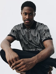 Gold/Black Party Pattern Smart Zip Neck Polo Shirt - Image 1 of 5